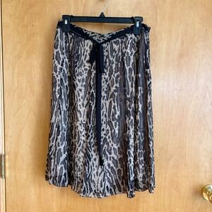 Uniform John Paul Richard Silk Midi Skirt Womens 6 Brown Leopard Animal Print